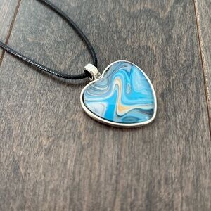 Handmade Heart Necklace Pendant Charm, Jewellery, Black Cord, Silver Accessory